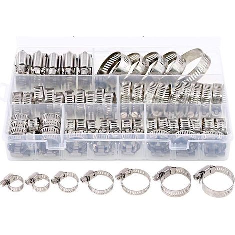 Ensemble de 60 colliers de serrage professionnels pour tuyaux, 8-38 mm, en acier inoxydable, 7 tailles de colliers de serrage, colliers de serrage de qualité industrielle, robustes et durables, adapté (1/5)