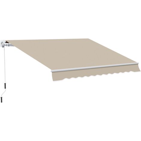 Store banne manuelle 395 x 245 cm à manivelle, pour balcon, terrasse ou patio, en aluminium et toile polyester 280 g/m², anti-UV, beige
