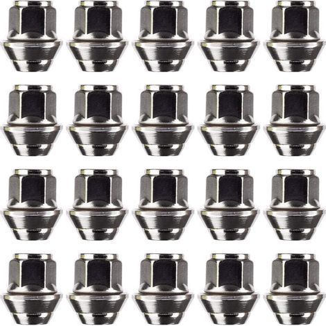 Jeu d'écrous de roue en alliage. M12 x 1,5, rondelle conique, 19 mm hexagonal, compatible avec les jantes en alliage Ford et plus (20) (1/5)