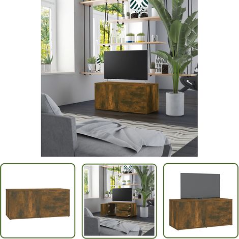 The Living Store TV-Schrank Räuchereiche 80x34x36 cm Holzwerkstoff - TV Schrank - Holzmöbel - Wohnzimmereinrichtung - Rauchereiche Möbel - Media Schrank (1/5)