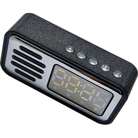 Enceinte Bluetooth multifonction rétro avec affichage numérique LED couleur, horloge et réveil, enceinte de bureau, cadeau noir (1/5)
