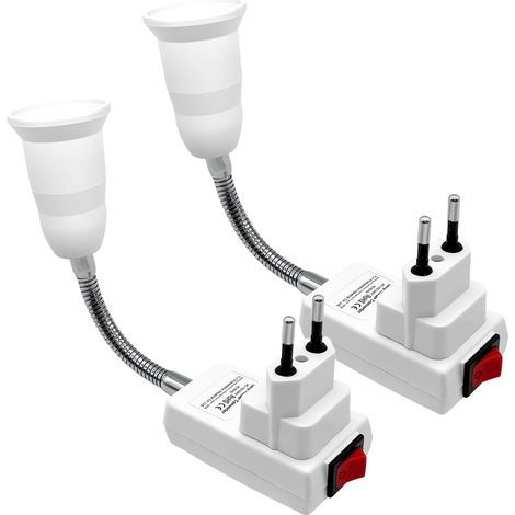 Douille Ampoule E27 Applique Murale avec Prise Interrupteur, Prise Electrique Murale 360° Pied de Lampe Sans Abat Jour Adaptateur Support Ampoule pour Lampe Lecture, Lumiere Cuisine(2 Pcs) (1/5)