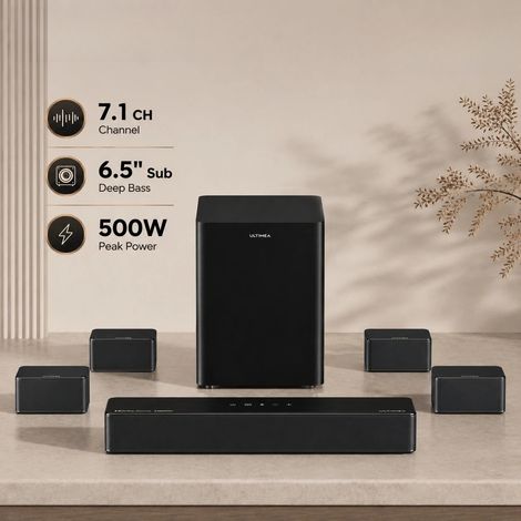 Barre de son Poseidon D80 Boom 7.1 canaux 500W Dolby Atmos, caisson de basses sans fil et 4 enceintes surround, home cinéma TV, contrôle par application (1/5)