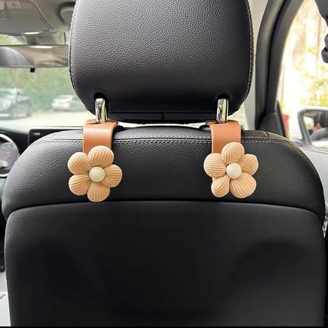 Crochets pour appuie-tête de voiture (lot de 2), jolis crochets de rangement fleuris pour portefeuilles et sacs, décoration portable pour portefeuille de voiture, universels pour SUV, berlines et cami (1/4)