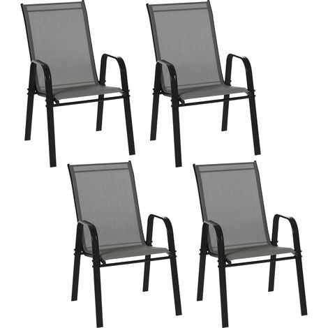 Ensemble de 4 chaises d'extérieur empilables avec assise en textilène pour jardin et terrasse, 54 x 75,5 x 95 cm, gris foncé (1/5)