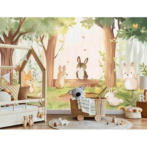 Fototapete Tiere Wald Bäume, für Kinderzimmer, 150 x 105 cm – Komplettset inkl. Kleister & Anleitung (1/5)