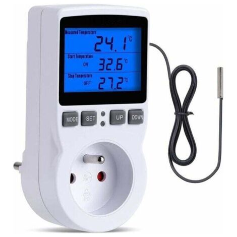 BUNTHAUS Thermostatstecker, Terrarienthermostat mit LCD-Bildschirm und Sonde, digitaler Temperaturregler für Heizung und Kühlung in Gewächshäusern und Reptilienhäusern (französischer Stecker)