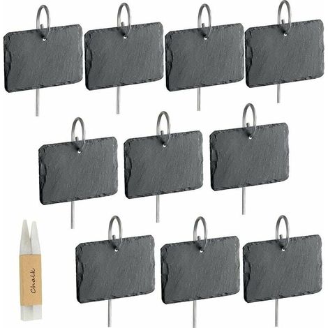 Lot de 10 étiquettes en ardoise, piquets métalliques, marqueurs jardin, craies fournies, extérieur et serre