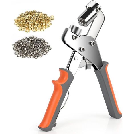 ZVD Kit d'outils pour œillets, 10 mm, pince à œillets en métal, outil de perforation, PVC, avec 300 œillets en aluminium (1/4)