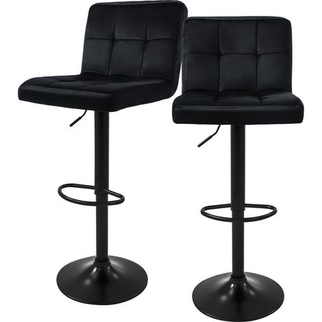 ML-Design Barhocker 2er Set, Bezug aus Samt, Schwarz, Gepolsterter Barstuhl mit Rückenlehne und Fußstütze, Tresenhocker höhenverstellbar 63-83cm, 360° drehbar, Bistrohocker Hocker Drehstuhl Barstühle