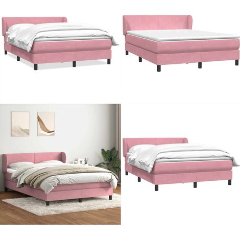 Giroletto a Molle con Materasso Rosa 160x210 cm in Velluto - Materasso a molle insacchettate - Letto rosa