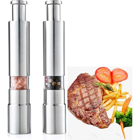 Ensemble moulin à sel et à poivre, moulin à épices de 15 cm, acier inoxydable, rechargeable, pour le sel, le barbecue et autres accessoires - AquaForge (1/5)