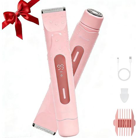 2 in 1 Lady Electric Shaver, IPX7 Women's Intimate Shaver, Waterproof Epilator Shaver, LED Screen, Flexible Shaving Head, Legs and Body, Face (Pink) (1/5)