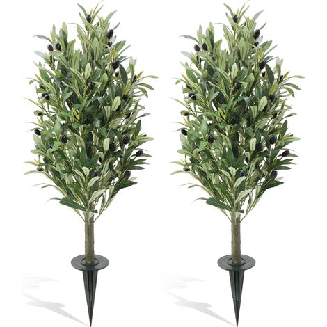 Pack de 2 oliviers artificiels 90×cm pointe de sol sempervirent artificiel resistant aux UV decoration interieur exterieur maison bureau hall jardin (1/5)