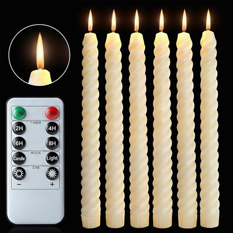 Flammenlose LED-Kerzen – 6er-Set – Elfenbeinfarbenes Kunstwachs – Fernbedienung und Timer – Innendekoration für Hochzeiten und Partys – 2 x 25 cm (1/5)