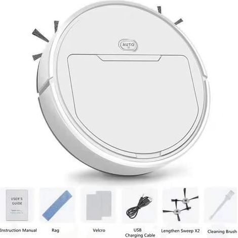 Robot Nettoyeur Automatique 3 en 1 Robot Balai Intelligent Aspirateur Paresseux MéNage Nettoyage sans Fil Robot Balayeur, Blanc B (1/5)