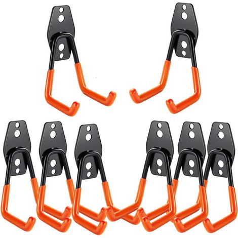 Crochet Mural Garage 8PC, Rangement Garage,Crochet Mural en Acier Fortes pour Êchelle,Vélos,Tuyaux,Outils électriques(Orange) (1/3)