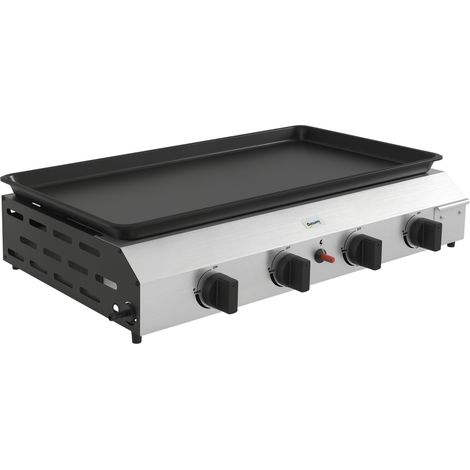 Tragbarer Gasgrill mit 4 Brennern, 9,6 kW, aus antihaftbeschichtetem, emailliertem Edelstahl, große Kochfläche 73 x 34 cm