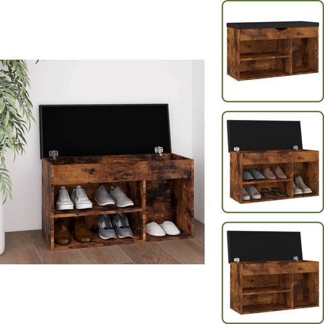 Banc à chaussures avec coussin Chêne fumé Bois d'ingénierie - Meuble Entrée - Rangement Chaussures - Banc Chaussure - Meuble Rangement - Banc Avec Coussin