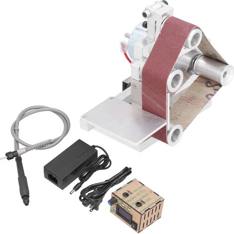 Ponceuse à bande mini électrique 30mm, machine de polissage et ponçage DIY, 7 vitesses, DC12-24V, type 30, adaptateur 110-240V avec prise US (1/5)