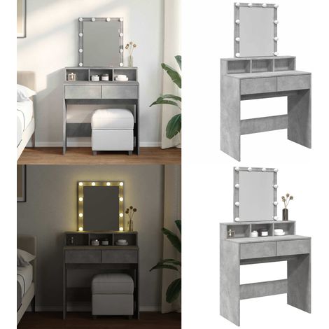 Coiffeuse avec LED gris béton 80x41x144,5 cm - Coiffeuse - Meuble De Salle De Bain - Table De Maquillage - Bureau De Maquillage - Éclairage Led - Home & Living (1/5)