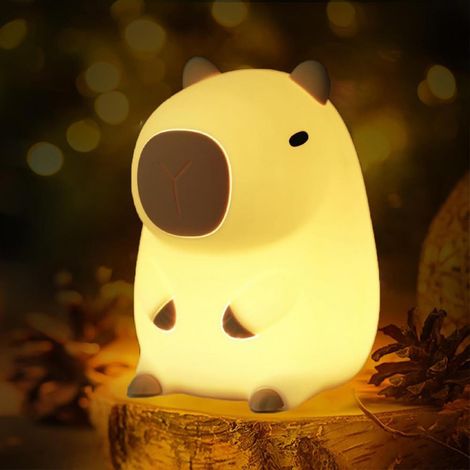 Veilleuse Capybara, lampe animale rechargeable en silicone, mignonne, 2 couleurs, luminosité réglable, minuterie 20 minutes, idéale pour la table de chevet, la chambre ou le salon. (1/5)