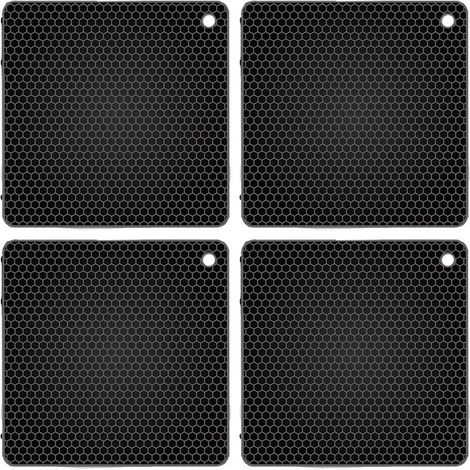 Tapis de table isolant carré en silicone alimentaire alvéolé, imperméable et résistant aux hautes températures (lot de 4). (1/5)