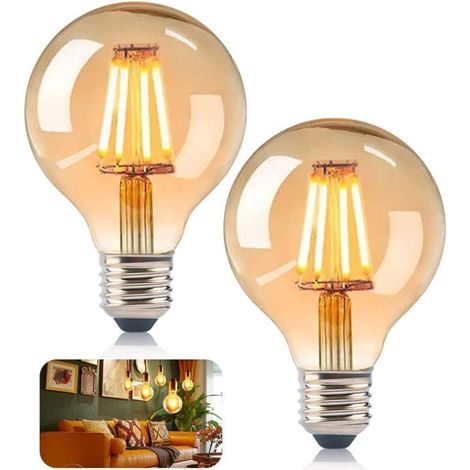 Ampoule Vintage E27, Lampe Edison Rétro LED Vintage Ampoule G80 Décorative 4W Antique Ampoules, Lumière Blanche Chaude Idéale pour l'Éclairage Nostalgique dans le Restaurant House Cafe Bar, 2 pièces (1/4)