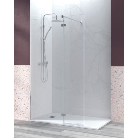 Mampara Ducha Fijo de Ducha + 1 Puerta Abatible Vidrio Templado 6mm Antical Transparente Altura 195cm 70cm + 40cm Perfil Cromo Brillo (1/3)