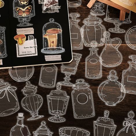 Lot de 30 autocollants PET artistiques et créatifs, petit format, série verre, style vintage noir et blanc, pour scrapbooking, type 2 (1/5)