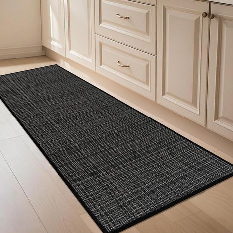 Kitchen Rug in Front of the Sink 45 x 120 cm, Jute Runner Rug, Non-Slip and Washable Rubber Backing, for Hallway, Laundry Room, Bathroom, Black (1/5)