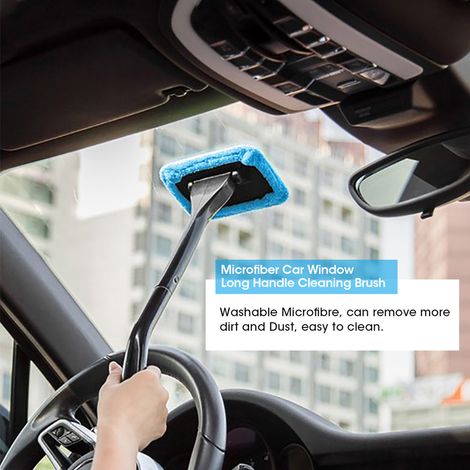 Brosse de nettoyage pour vitres de voiture en microfibre à long manche, outil de nettoyage de pare-brise, bleu clair (1/5)