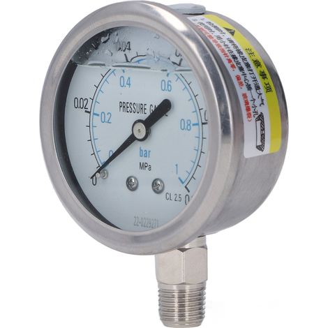 1/4 NPT 00,1 MPa Radial-Vakuummeter aus Edelstahl, stoßfest, für industrielle und private Anwendungen (1/5)