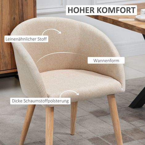 Ensemble de 2 chaises rembourrées, design scandinave, pieds en bois, patins antidérapants, capacité de charge 150 kg, beige (1/5)