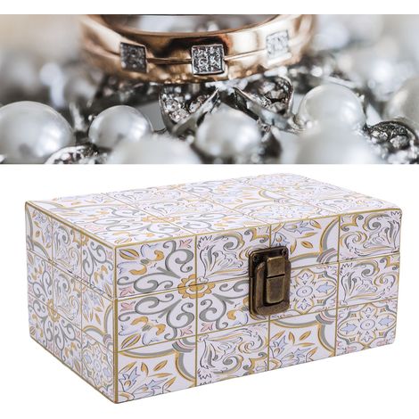 Boîte de rangement décorative en bois et simili‑cuir, coffret à bijoux de pour boucles d’oreilles, colliers et (1/5)