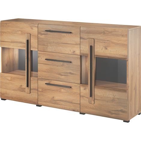 Buffet 2 portes 3 tiroirs avec LED Louis Bois