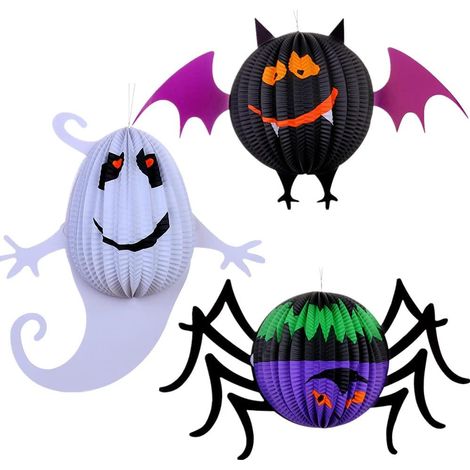 Lanterne Halloween - Lanterne Papier LED Pop-up - Citrouille Araignée Squelette Chauve-souris - Décoration Intérieure Extérieure - Lot de 3 (1/5)