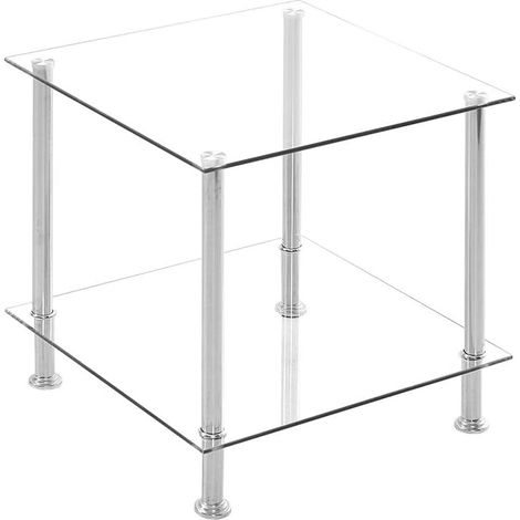 Glass Side Table,2 Tier Sidetable, Square End Table for Living Room Small End Table Coffee Table (Clear) (1/5)