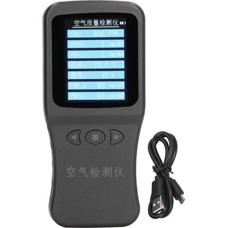 Détecteur de qualité d'air 7-en-1 portable, mesure température humidité PM2.5 PM10 CO2 VOC CH2O CO, avec support mural, batterie 3.7V, moniteur environnemental domestique (1/5)