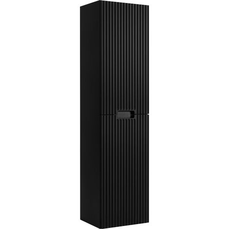 Rodan Hochschrank Bad 136 cm, Schwarz, 27 x 35 x 136 cm, wandhängend, MDF, schmal, Türen mit Soft-Close, feuchtraumgeeignet