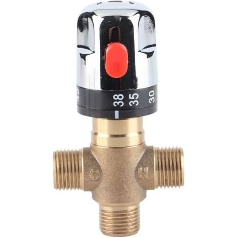Mélangeur Thermostatique, laiton massif à 3 voies Robinet de réglage de la température pour système de douche pour lavabo Cuisine Salle de bain Toilette G1/2 35-45℃ 15mm (1/5)