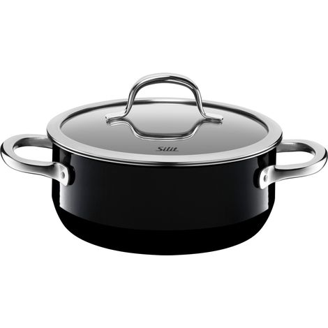 marmite petite 20 cm, petite marmite avec couvercle en verre, rôtissoire induction 2,4 l, céramique fonctionnelle, noir (1/4)