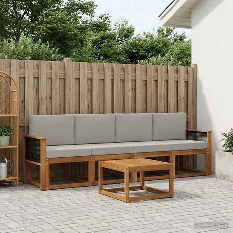vidaXL Outdoor-Sofagarnitur mit Kissen 4 pcs Natürlich und Hellgrau (1/5)