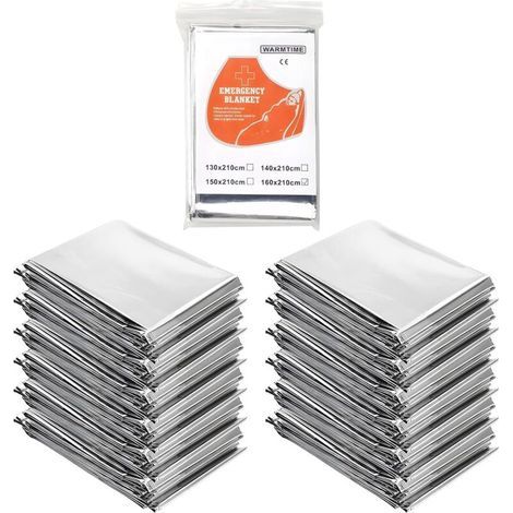 12 Pièces Couverture de Survie, 210×160cm Couverture Thermique Extra Large Réutilisable, Couverture de Survie d'urgence pour Randonnée, Camping, Survie, Premiers Secours - Argent-DOU