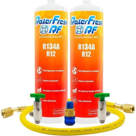 Confezione da 2 bombole Ralerfresh RF, sostitutive del gas R12 e R134A, più tubo flessibile e chiave inglese (1/5)