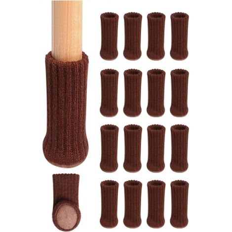 16 chaussettes pour pieds de chaise, antidérapantes, en maille tricotée avec patins en feutre, hauteur 6,5 cm, pour sols parquet et carrelage (1/5)