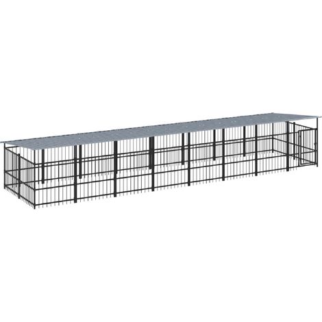 Cuccia gabbia per animali da esterno pac con tetto per cani in acciaio 15,02 m² nero 020041745