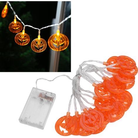Guirlande lumineuse citrouille à 20 LED, lumières décoratives d'Halloween, alimentée par un boîtier à piles, convient pour les fêtes intérieures et extérieures, les fêtes effrayantes, les fêtes, les j (1/5)
