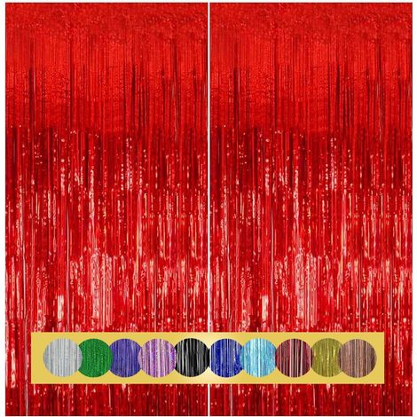 2 cortinas de flecos metálicos rojos de 1 x 2,5 m, decoración con purpurina para Año Nuevo, cumpleaños y bodas  Flecos para decoración