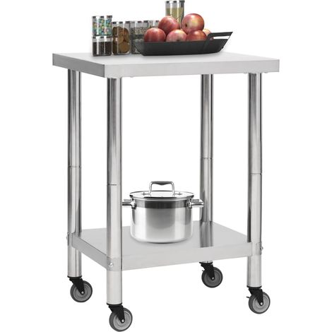 vidaXL Küchenarbeitsplatte mit Rollen 60x45x85 cm Edelstahl